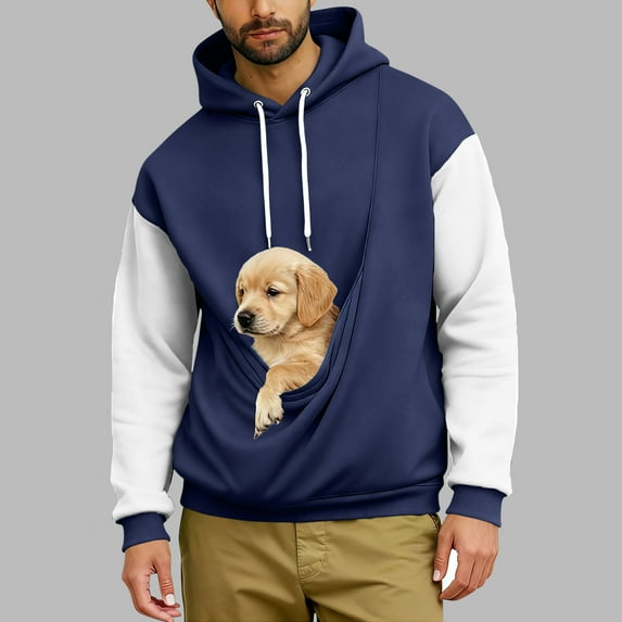 Pet Carrier Hoodie for Men Color Block Kitten Cat Puppy Holder Kangaroo Pocket Cozy Soft Dog Pouch Winter Drawstring Oversized Sweatshirt with Pockets Pullover Top Hoodies
