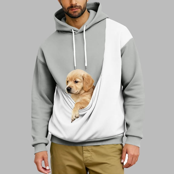 Pet Carrier Hoodie for Men Color Block Kitten Cat Puppy Holder Kangaroo Pocket Cozy Soft Dog Pouch Winter Drawstring Oversized Sweatshirt with Pockets Pullover Top Hoodies