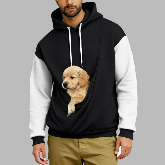 Pet Carrier Hoodie for Men Color Block Kitten Cat Puppy Holder Kangaroo Pocket Cozy Soft Dog Pouch Winter Drawstring Oversized Sweatshirt with Pockets Pullover Top Hoodies