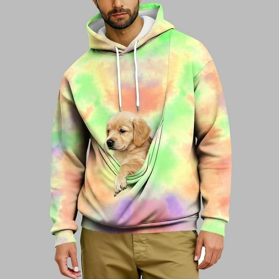 Pet Carrier Hoodie for Men Colorful Kitten Cat Puppy Holder Kangaroo Pocket Cozy Soft Dog Pouch Winter Drawstring Oversized Sweatshirt with Pockets Pullover Top Hoodies
