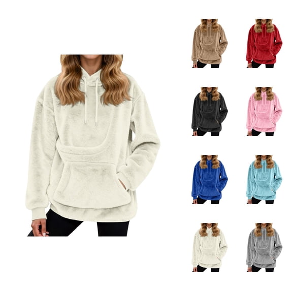 Women's Pet Carrier Hoodie 2025 Long Sleeve Flannel Solid Color Hooded Sweatshirt with Puppy Kitten Pocket Pullover Top