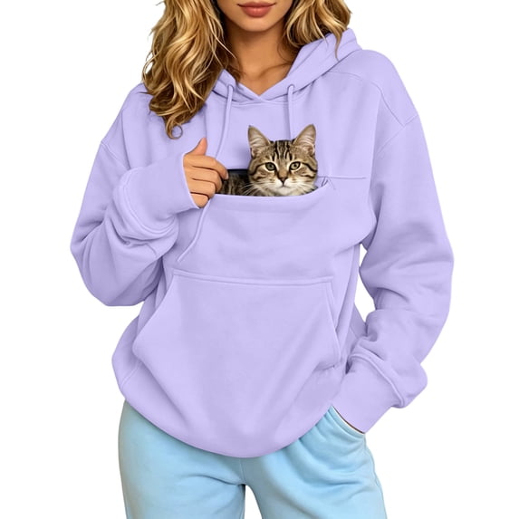 Pet Carrier Hoodies for Women Drawstring Long Sleeve Pullover Puppy Kitten Animal Holder tops Fall Winter Sweatshirts