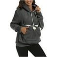 thumbnail image 1 of Pet Carrier Hoodies for Women Large Pouch Long Sleeve Sweatshirts Fuffy Fleece Dog Holder Cat Carrier Pullover Tops, 1 of 7