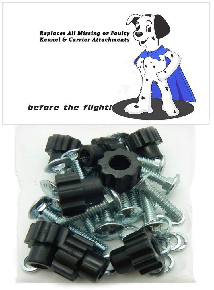 Pet Carrier Kennel Fasteners 8pk Black Nylon Nuts, Metal Bolt Screws
