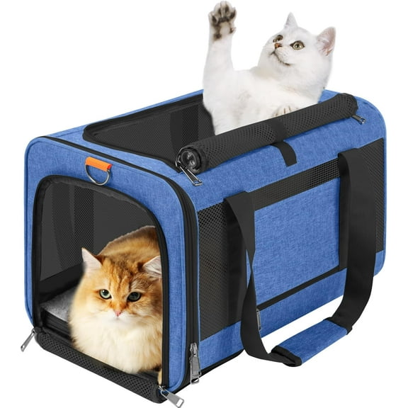 Pet Carrier Large Cats 20 lbs Top Load/Soft Sided Small Dog Travel Carriers/Collapsible Carrier Bag for Medium Cat Puppy/Sturdy Transport Carriers Long Trips/Medium Cats 15 pounds Blue