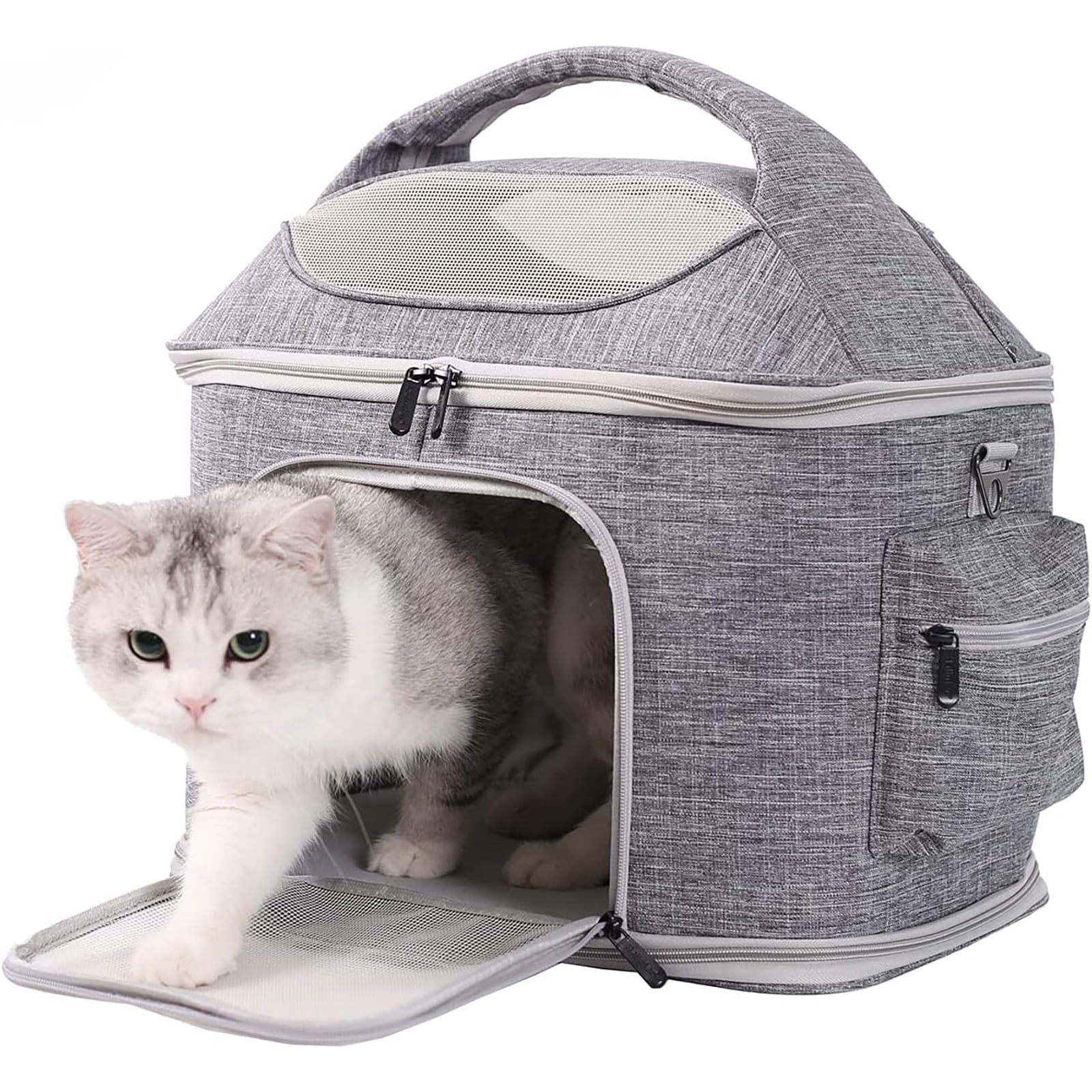 Pet Carrier for Large Fat Cats and Small Dog, Fits up to 20 pounds Car Seat Travel Carrier, Collapsible Indoor Outdoor Soft Side Carrier Bed House Airline Approved Under Seat