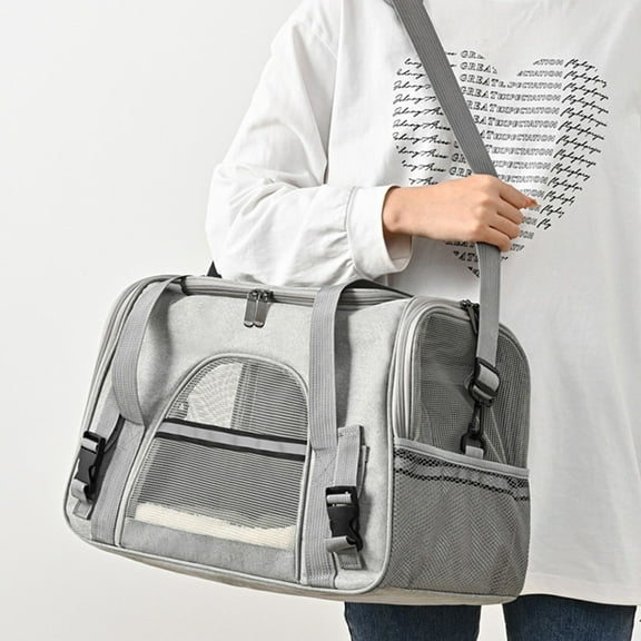 Pet Carrier for Large and Medium Cats, 17.32x10.24x11.42in with Shoulder Strap & Removable Mat,Portable Soft Sided All-Sided Mesh Cat Carrier with Great Ventilation(Gray)