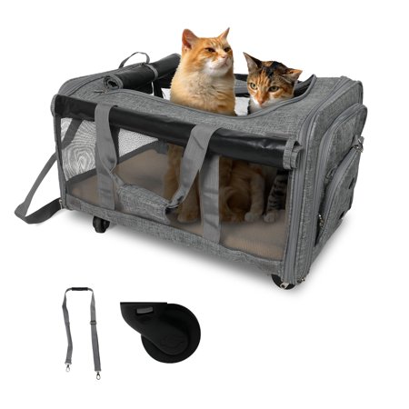 Pet Carrier, Pet Rolling Carrier Backpack Airline Approved for Small Medium Cats Dogs Puppies up to 33 lbs with Breathable Mesh, Safe Locking Zippers, Suitable for Traveling Hiking and Outdoor Use