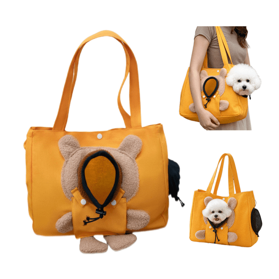 Pet Carrier Tote Bag with Teddy Bear Face Hole, Cute Bear‑Shaped Dog Cat Shoulder Carrier Bag with Breathable Mesh, Portable Travel Pet Handbag for Small Puppy Kitty Outdoor Walking Trip