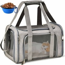 Pet Carrier bag,  Airline Approved Soft-Sided Cat Dog Carrier Medium Small Pet Travel Carrier Bag Portable Foldable Pet Bag with w/Locking Safety Zippers, Foldable Bowl