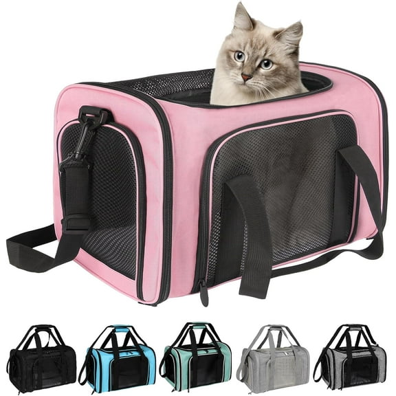 Pet Carrier for Small Medium Cats Dogs Puppies up to 15 Lbs, TSA Airline Approved, Soft Sided, Collapsible Travel - Pink