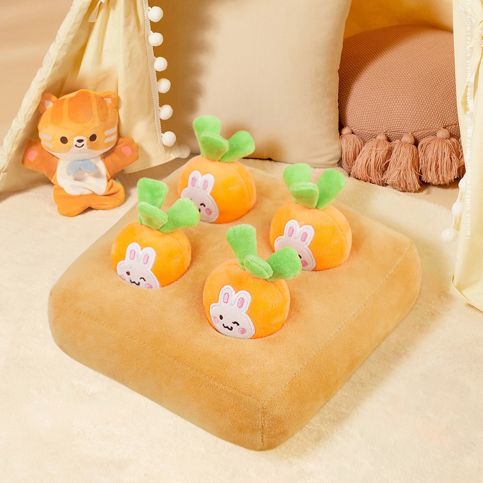 Interactive Strawberry Picking Toy, Plush Carrot Garden Playset, Pet Dog Cat Rabbit Toy, Hide-And-Seek Treat Dispenser, Soft Sensory Play Toy