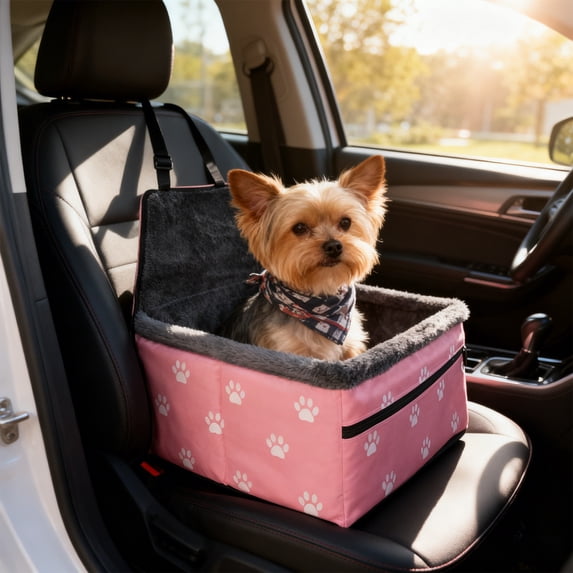 Pet Cars Seat, Non-Slip Booster with Safety Straps, Waterproof Cover for Back Seat Protection, 16.14x8.66in Travel Carrier for Small Dogs and Cats to Prevent Distracted Driving