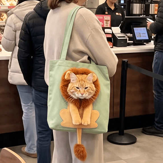 Pet Cat Bag Carrier Dog Canvas Shoulder Tote Travel Outing Pouch Cute Lion Animal Dew Head Shapes Carrying Handbag with Head Hole Adjustable Neck Breathable Case for Small Cat Dog,D
