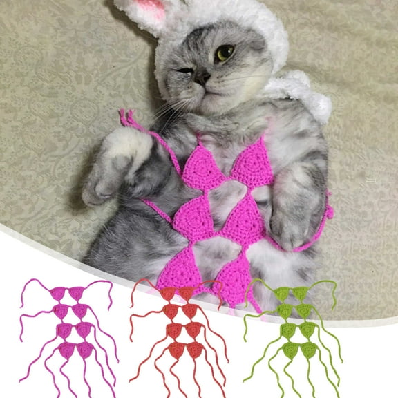 Pet Cat Bikini under $5! CQCYD Pet Cat Bikini Costume, Handmade Knitted Pet Clothing for Small Dogs Cats, Funny Animal Apparel for Photo Party, Soft Comfortable Pet Fashion