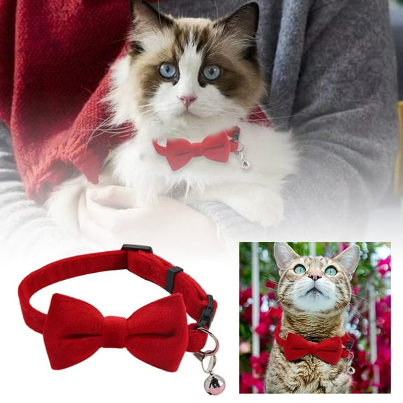 Pet Cat Collar Velvet Texture Suede Bow Cat Collar with Cute Bow Design Pet Collar with Buckle Pet Accessories for Small Dogs and Cats