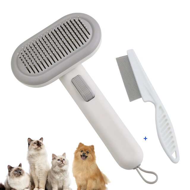 Pet Cat Comb , Onekey SelfCleaning Slicker Removes Undercoat Dog