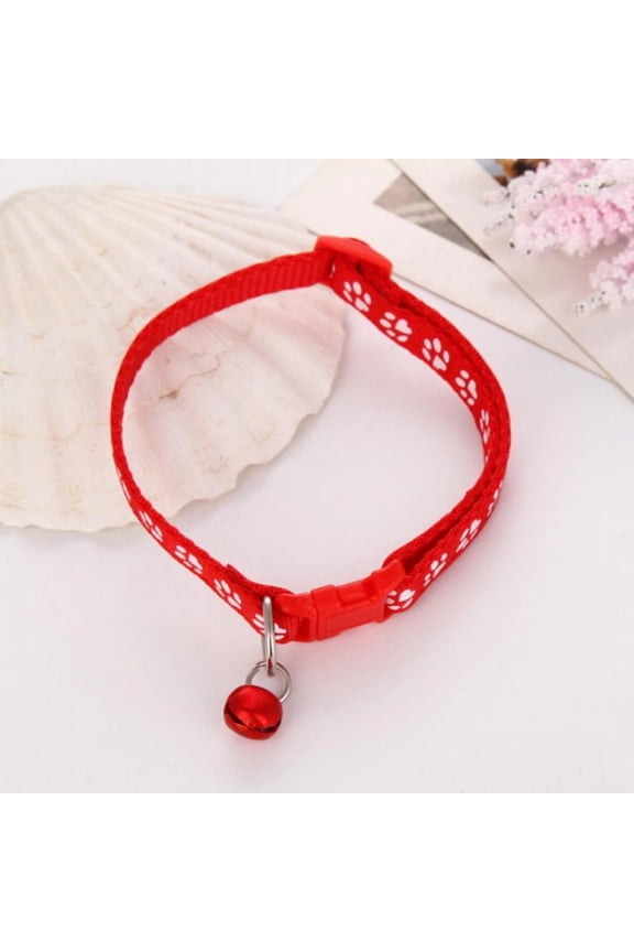 Pet Cat Dog Adjustable Necklace Shaped Footprint With Bells