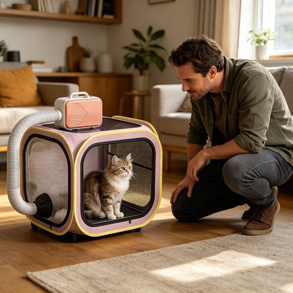 Pet Cat Dog Drying Box Collapsible Pet Drying Cage with Breathable Mesh Portable Foldable Cat Drying Room Enclosed Hair Dryer Room for Cats and Small Dogs Post-Bath Grooming Home Salon
