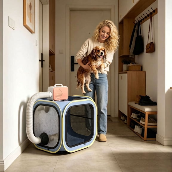 Pet Cat Dog Drying Box Collapsible Pet Drying Cage with Breathable Mesh Portable Foldable Cat Drying Room Enclosed Hair Dryer Room for Cats and Small Dogs Post-Bath Grooming Home Salon