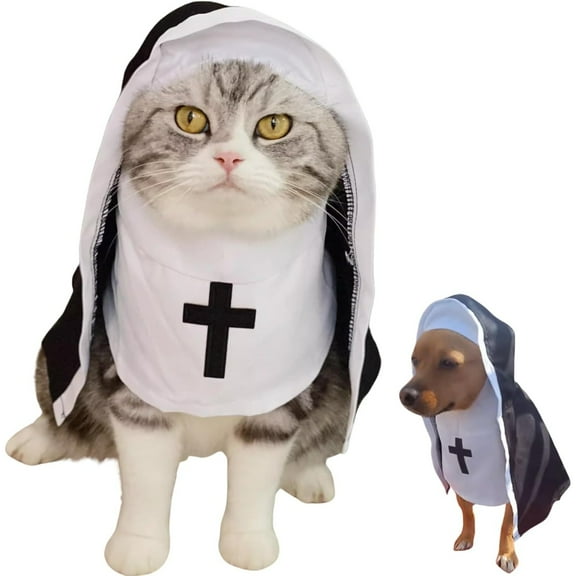 Pet Cat/Dog Nun Costume Clothing- Cute Funny Sister Habit Dress Outfit for Halloween Christmas Festival Cosplay Party (Small)