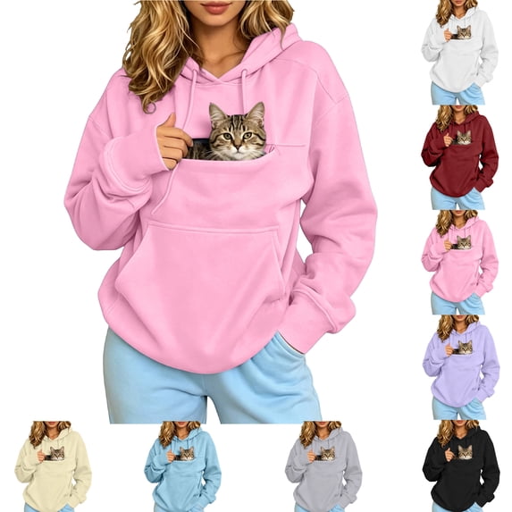 Pet Cat Dog Pouch Womens Hoodies Small Animal Carrier Oversized Kitten Puppy Pouch Sweatshirt Holder Fleece Unisex Hoodies Pink S