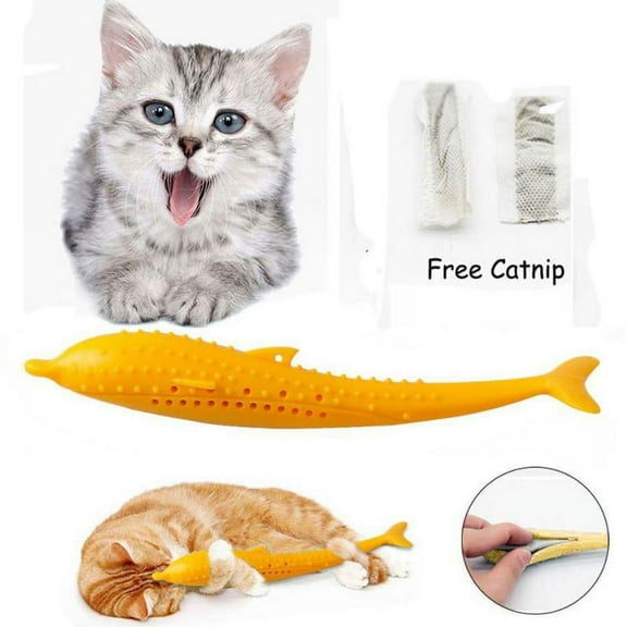 Pet Cat Fish Shape Toothbrush With Catnip, Refillable Catnip Simulation Fish Silicone Molar Stick Teeth Cleaning Toy Pet Supplies