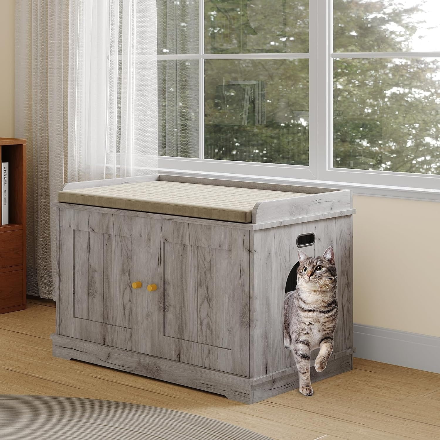 Pet Cat Litter Box Enclosure, Wooden Hidden Litter Box Cabinet