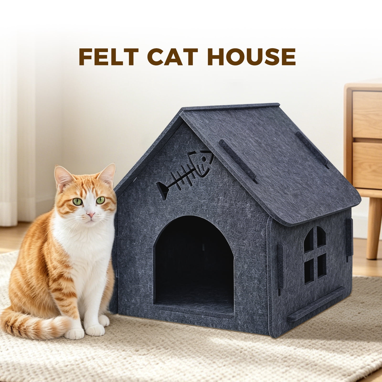 Pet Cat Nest House, Removable Condo Shelter Indoor Cozy Washable Soft Sleeping House, Gray 40*35*40cm