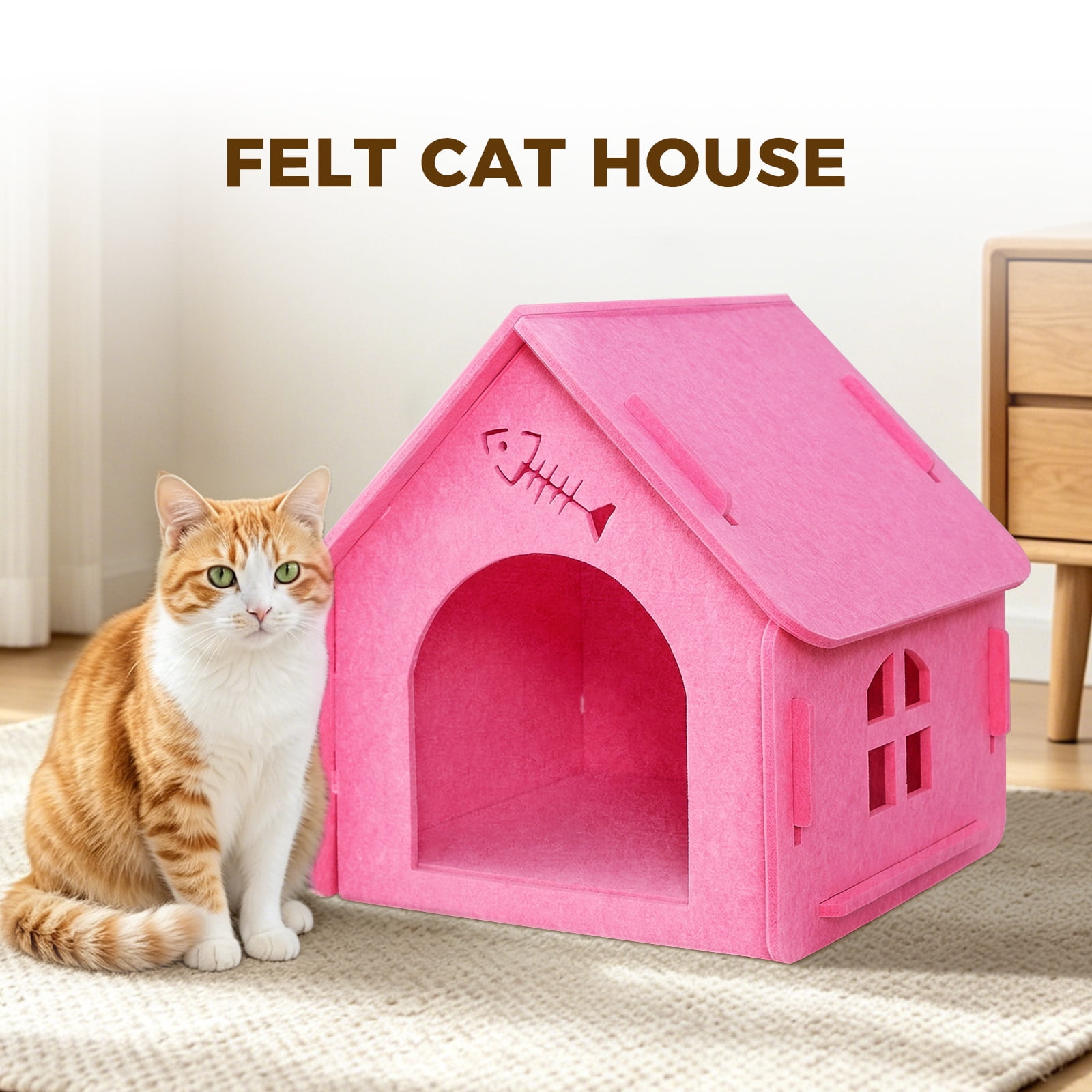 Pet Cat Nest House, Removable Condo Shelter Indoor Cozy Washable Soft Sleeping House, Pink 40*35*40cm
