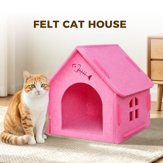 Pet Cat Nest House, Removable Condo Shelter Indoor Cozy Washable Soft Sleeping House, Pink 40*35*40cm