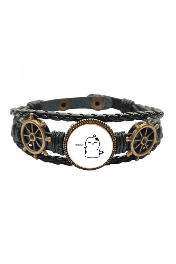 Pet Cat Paper Art Deco Fashion Leather Braided Ocean Bracelet Wristband
