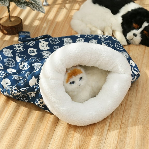 Pet Cat Sleeping Bag, Ultra Soft Cute Plush Cat Cave Bed, Anti Slip Warm Pet House Nest, Self-Warming Hideaway for Puppy Kitten, Ideal for Indoor Use