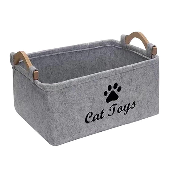 Pet Cat Supplies, Cat Toy Storage, Felt Storage Bins, 15X9 In, Gray Paw Print, Wooden Handles, 1 Pc, Household Items, Kitten Supplies, Fabric Storage Bin, Small Storage Bin,