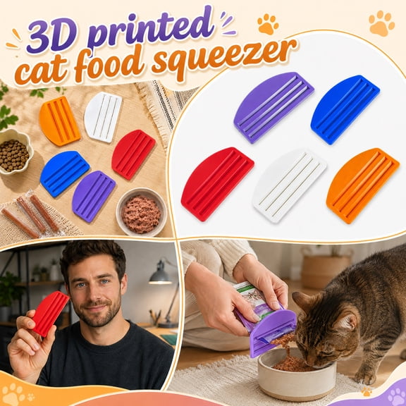 Pet Cat Supplies, Wet Cat Feeder, Scraper Tool, Cat Dispenser, Blue 3D Printed 1Pc 5X2.5 Inch Pet Feeding Tool That Squeezes Every Last Bit of Leftover Wet Cat Out of Cans and