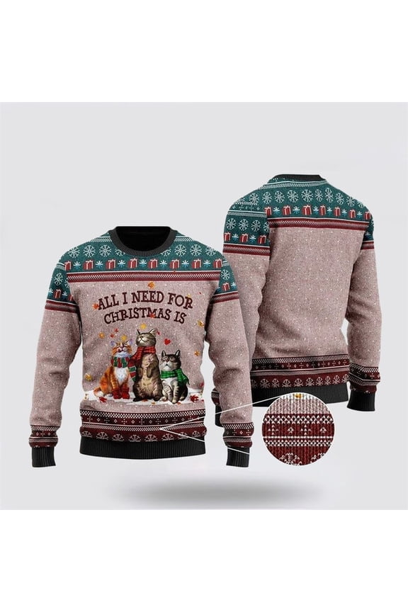 Pet Cat Sweater, Black Cat Ugly Funny Family Ugly Christmas Sweater, Gift For Cat Love, Cat Crewneck Sweater, Winter Fashion