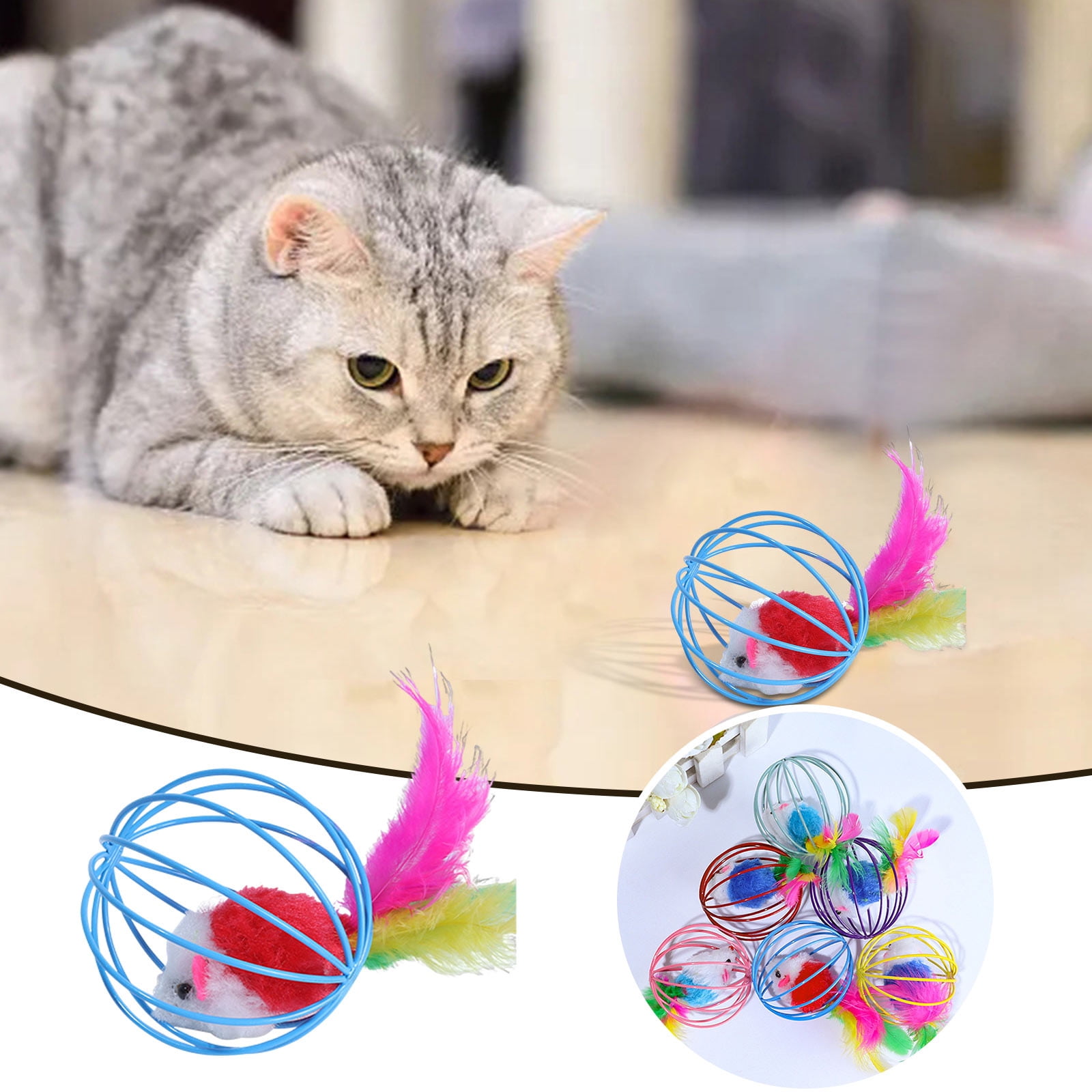 Pet Cat Toy Funny Mice Cage Play Interactive Game Toy Of Furry Cat Toy