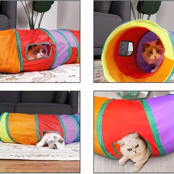 Pet Cat Tunnel, 3-Way S-Shaped With Ball Peek Holes, Collapsible Interactive Cat Play Tunnel For Kittens And Cats, Cat Exercise Toy With Detachable Teaser Ball, Foldable Pet