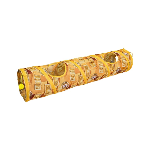 Pet Cat Tunnel Toy with Gold Printed Pattern, Collapsible Play Channel for Boredom Relief and Indoor Exercise, Interactive Activity Center for Cats and Small Pets