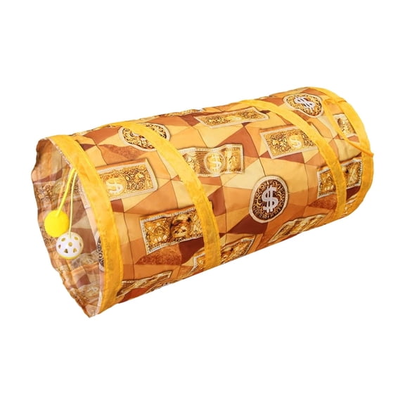 Pet Cat Tunnel Toy with Gold Printed Pattern, Collapsible Play Channel for Boredom Relief and Indoor Exercise, Interactive Activity Center for Cats and Small Pets