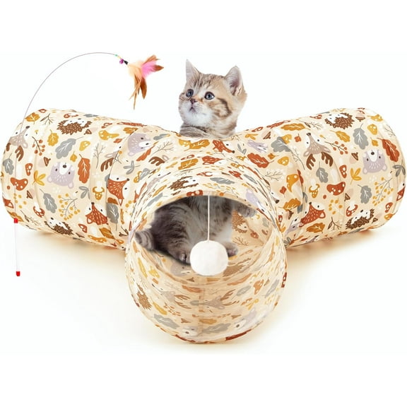 Pet Cat Tunnel Tube Cat Toy Three-Way Foldable for Indoor Cat Tunnels, Kitten Boredom Peephole Toy Ball for Cats, Puppies, Kittens, Kittens, Rabbits