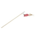 Pet Cat Wooden Teaser Wand Toy Stick Pole with Feather Bell Mouse