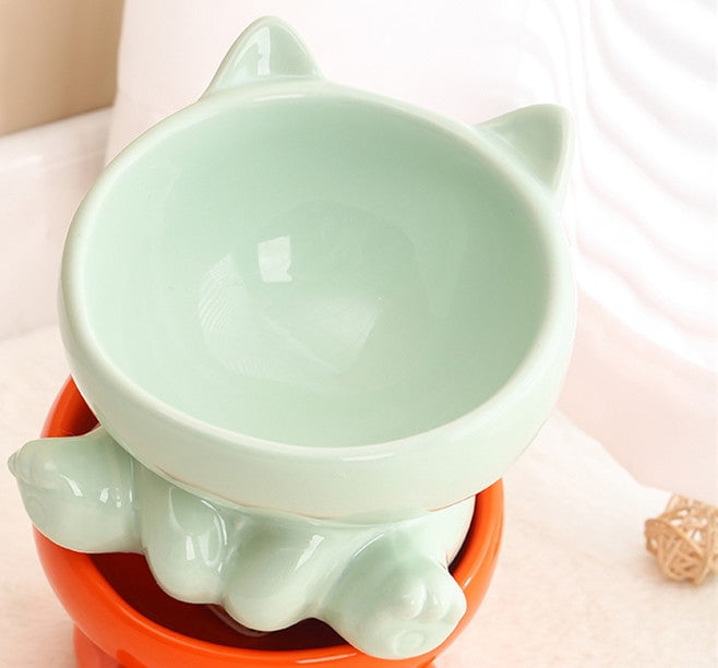 Pet Cats Bevel Ceramic Stone Neck Bowl