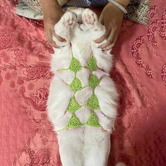 Pet Cats Bikini, Rvkxad Handcrafted Funny Pet Clothes Small Dog Costumes, Adjustable Cotton Linen Cat Bikini for Daily Wear Holiday Photos Summer, Green