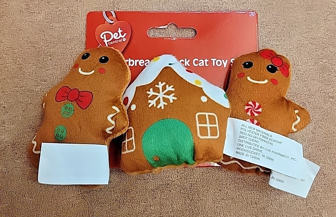 Pet Central Gingerbread 3 Pack Plush Interactive Crinkle Cat Toy Set ...