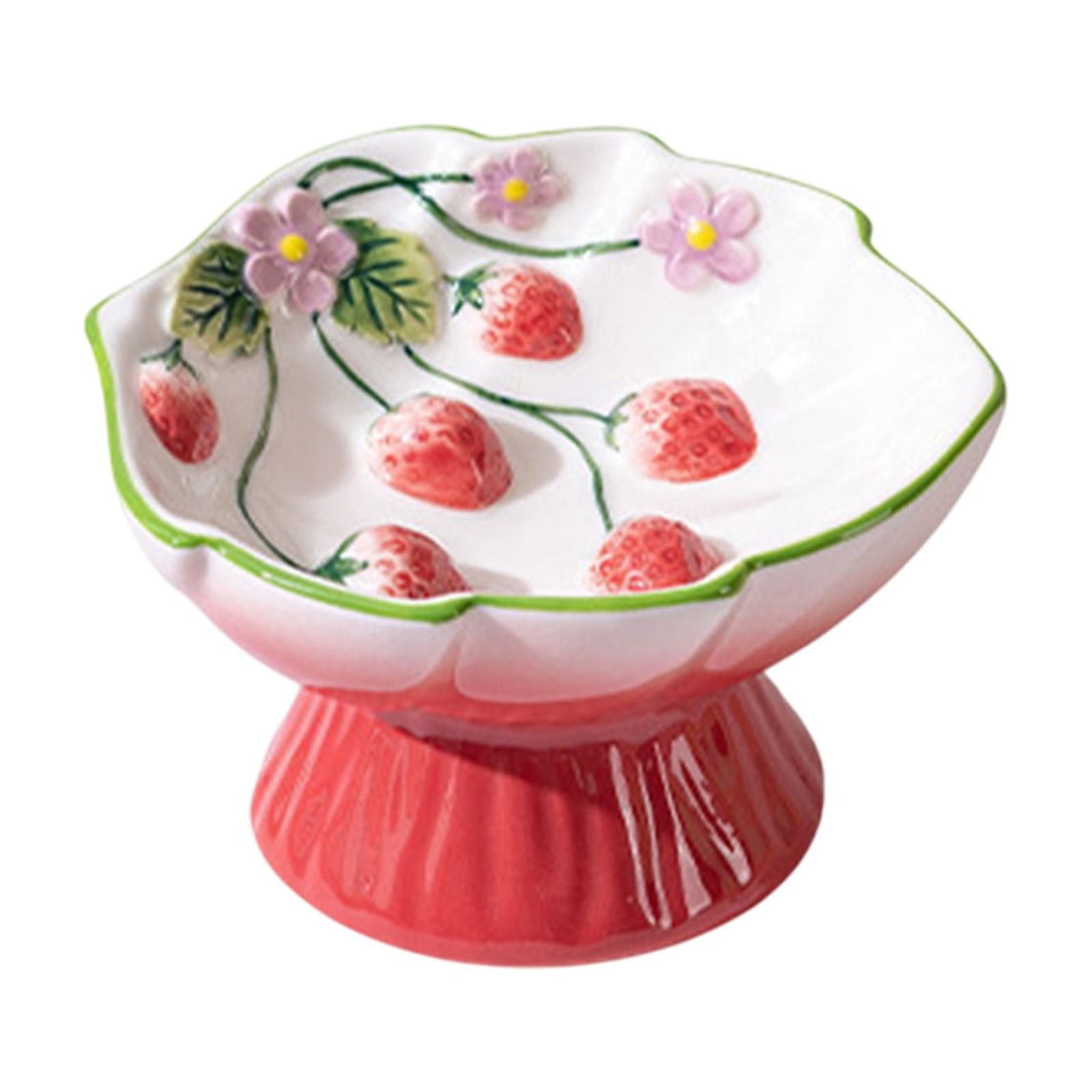 Pet Ceramic Strawberry Slow Food Bowl Tall Designs Antichoking Antiknock Over Cats Bowl Neck Spine Protection Dog Slow Food Bowl
