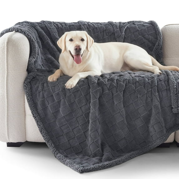 Waterproof Dog Blankets for Large Dogs XL, Pet Blanket for Bed Furniture Sofa Protector, Soft Fleece Dog Bed Blanket for Crate Car Outdoor, Washable, 60"x50", Light Gray