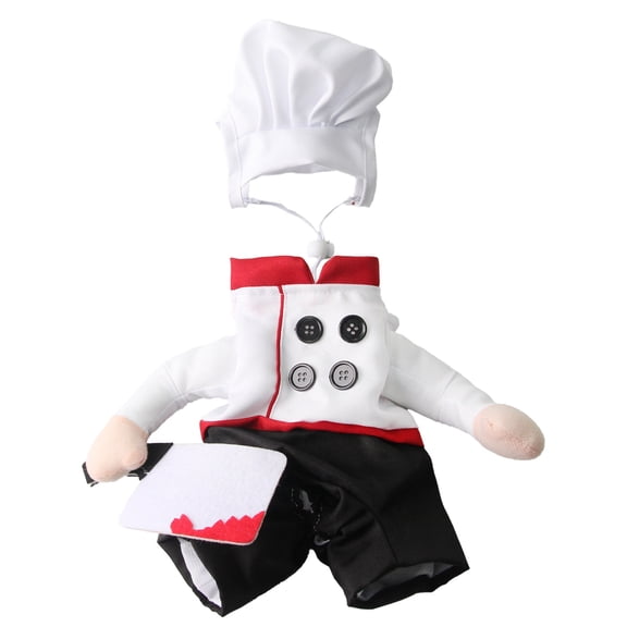 Pet Chef Costume Funny Cooking Cosplay Outfit Set with Hat Lightweight Breathable Fabric for Cats and Small Dogs Halloween Holiday Party Dress Up Photo Prop Apparel - White