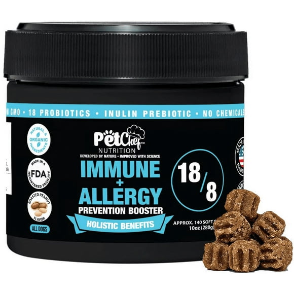 Pet Chef Immune Allergy Booster Soft Dog Treats - Dog Allergy Itch Relief, Anti Itch Dog Chews with Probiotic Chew for Immune Support, Aller-Immune Bites Alternative