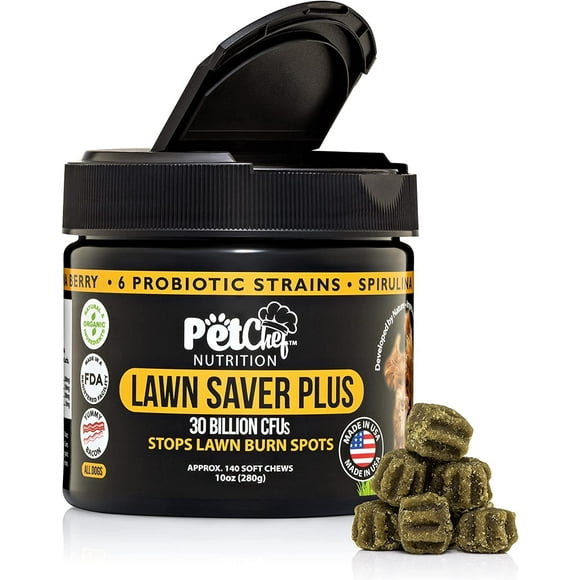 Pet Chef Nutrition Lawn Saver Plus Soft Chews for Dogs - Reduces Grass Burn Spot from  Pee, Treatment Urine Neutralization, & Yellow Patches - 140 Ct (Bacon)